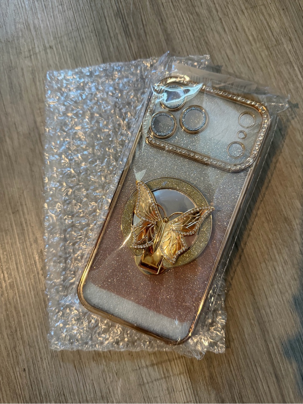 Gold Glitter Butterfly Ring iPhone Case - Stylish Protective Cover